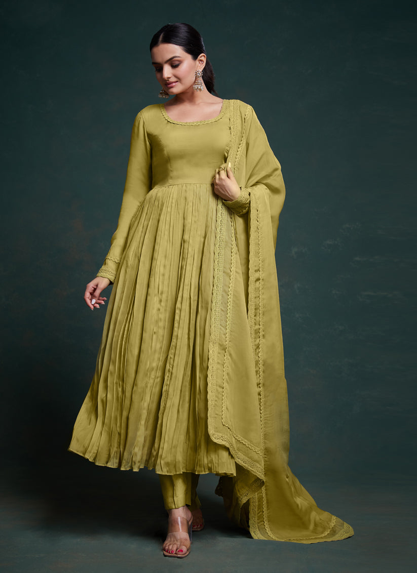 Olive Green Readymade Festival Wear Suit
