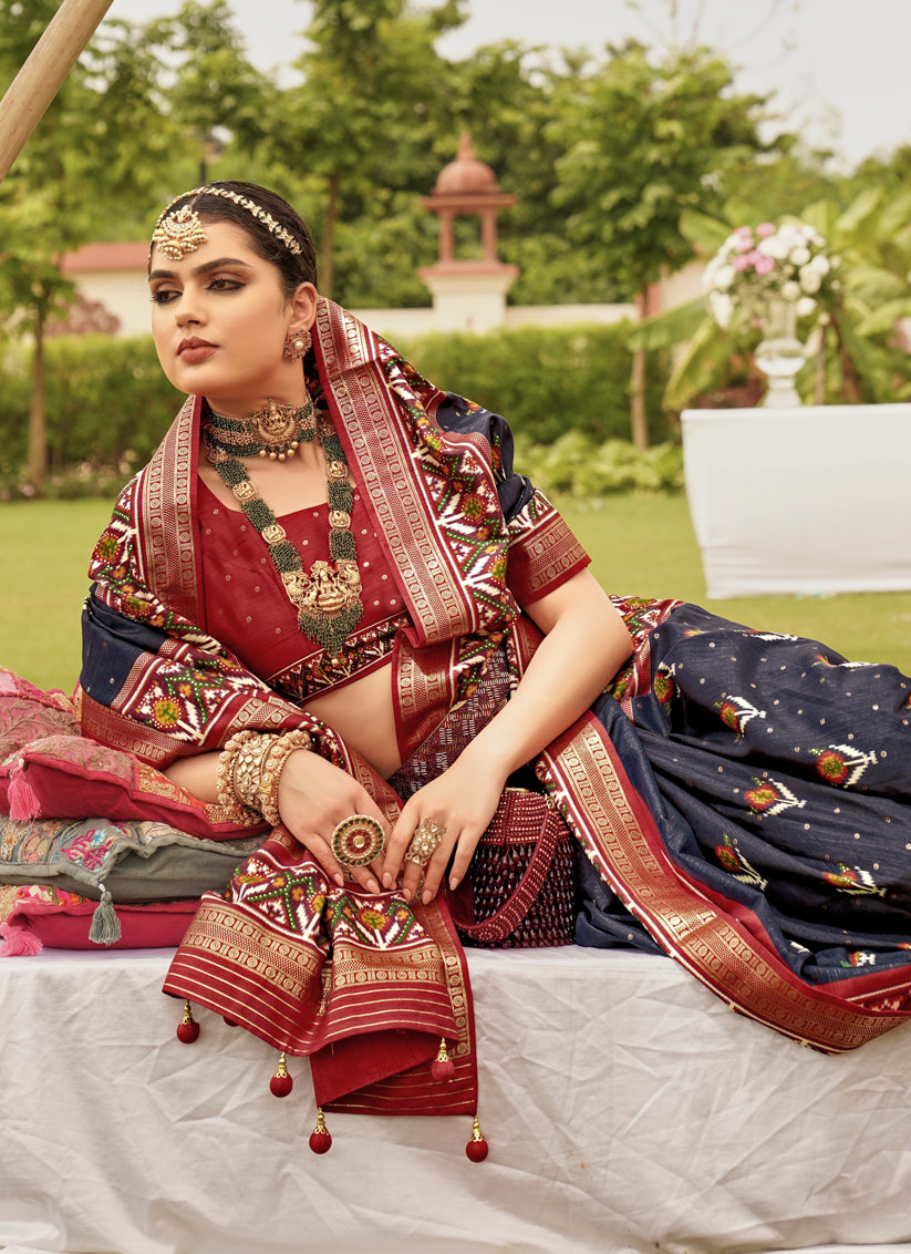 Navy Blue Silk Patola Printed Saree