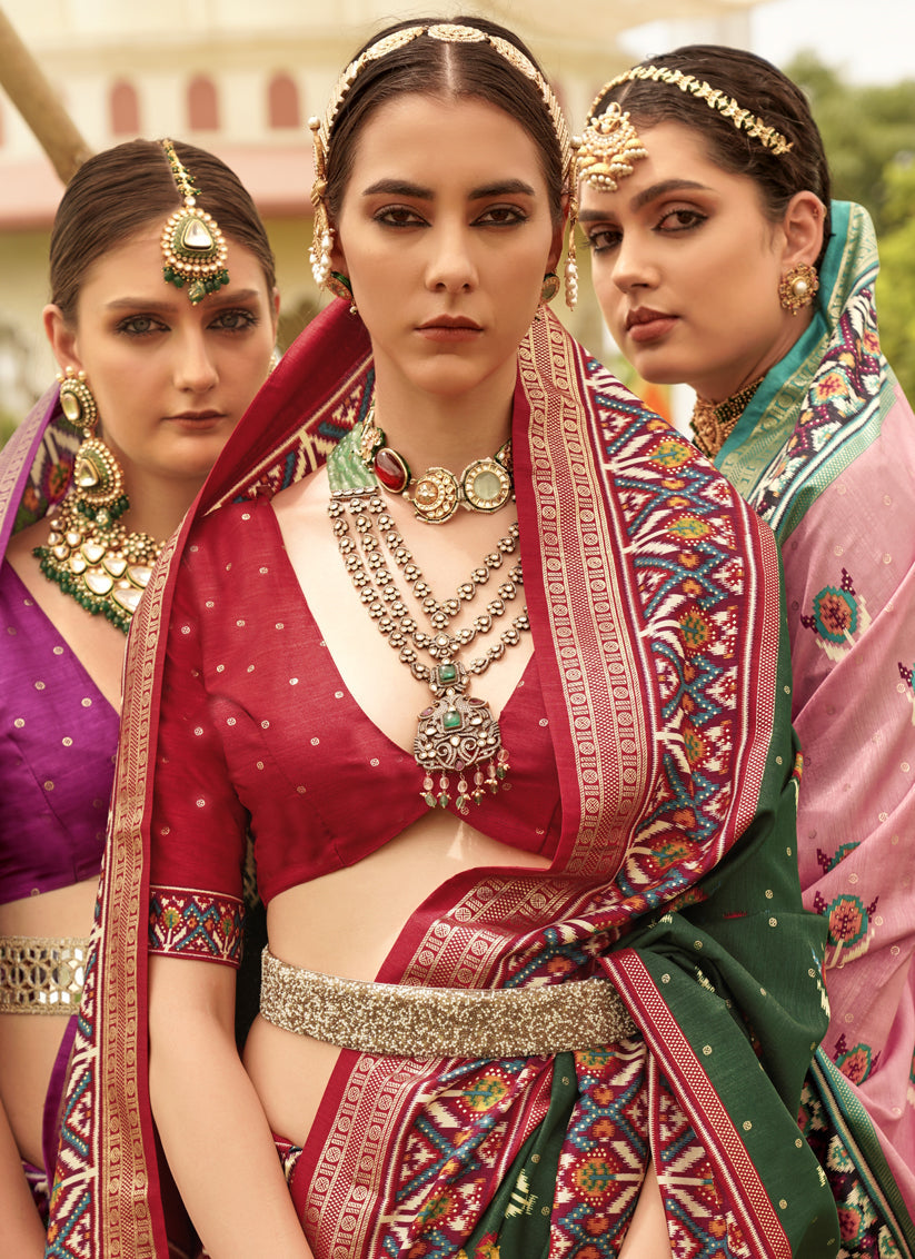 Bottle Green Silk Patola Printed Saree