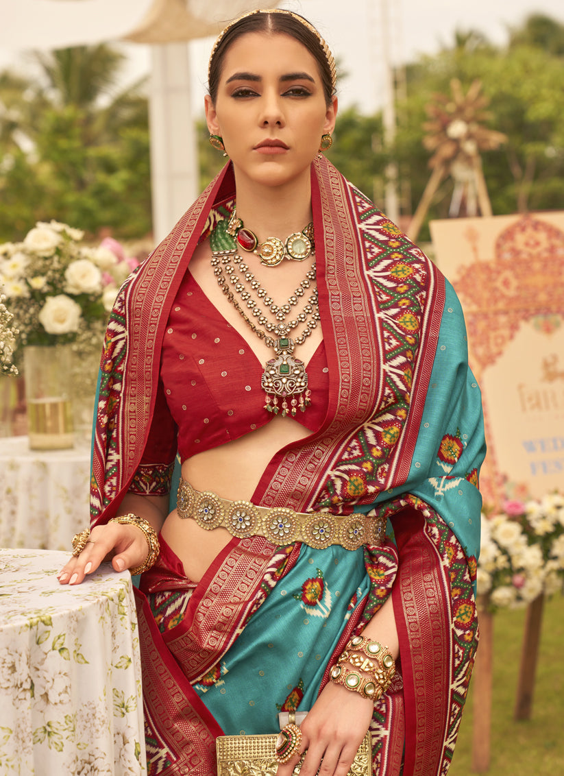 Firozi Silk Patola Printed Saree