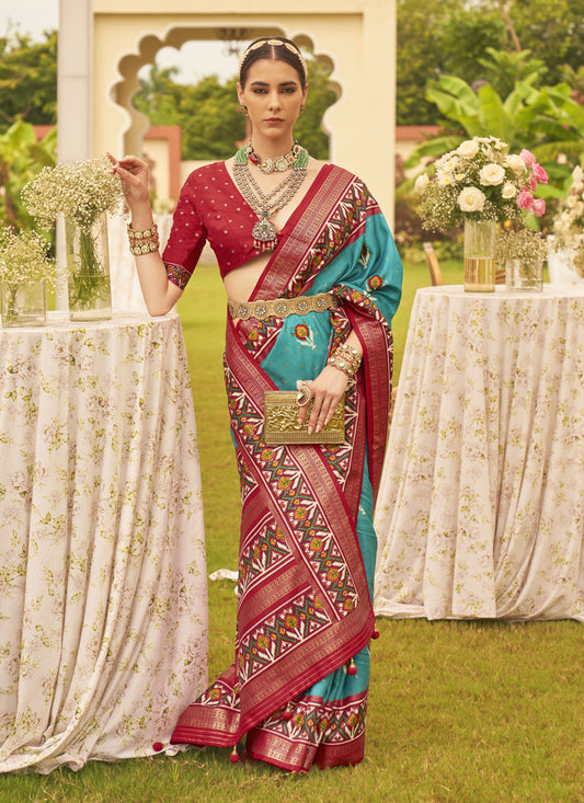 Firozi Silk Patola Printed Saree