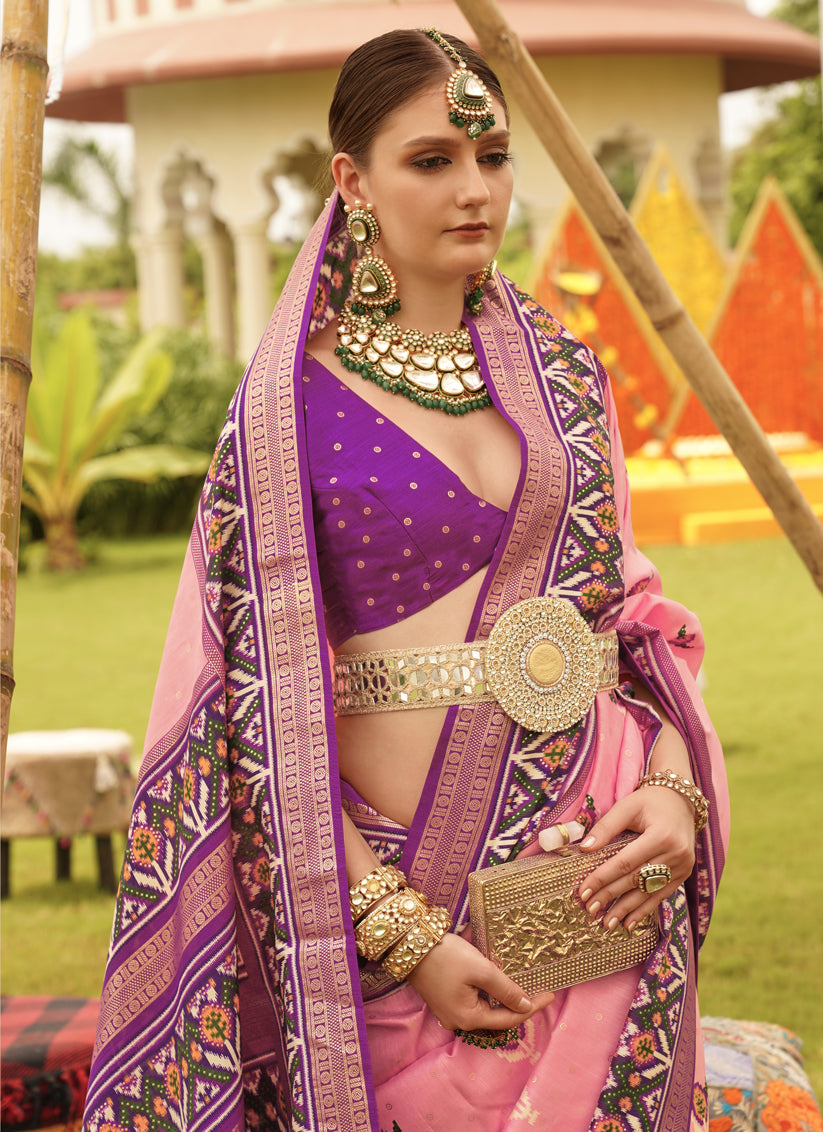 Pink Silk Patola Printed Saree