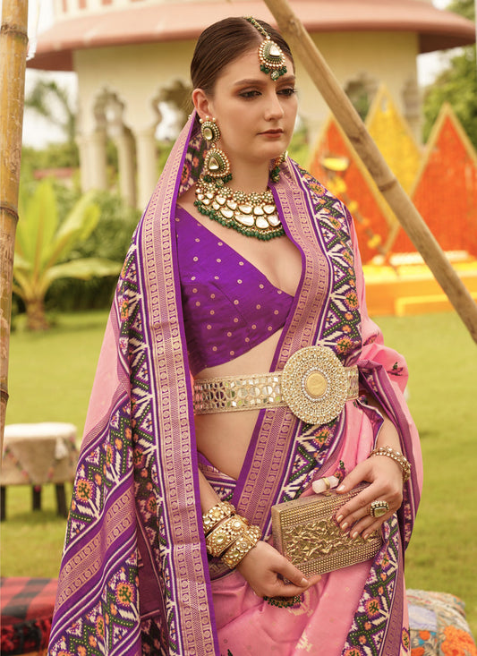Pink Silk Patola Printed Saree