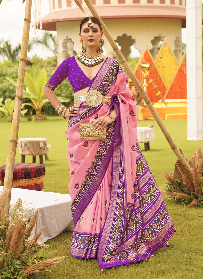 Pink Silk Patola Printed Saree