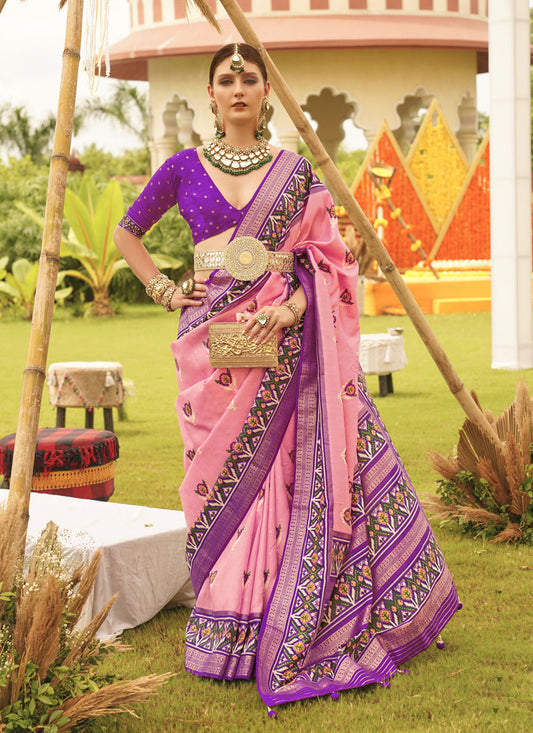 Pink Silk Patola Printed Saree
