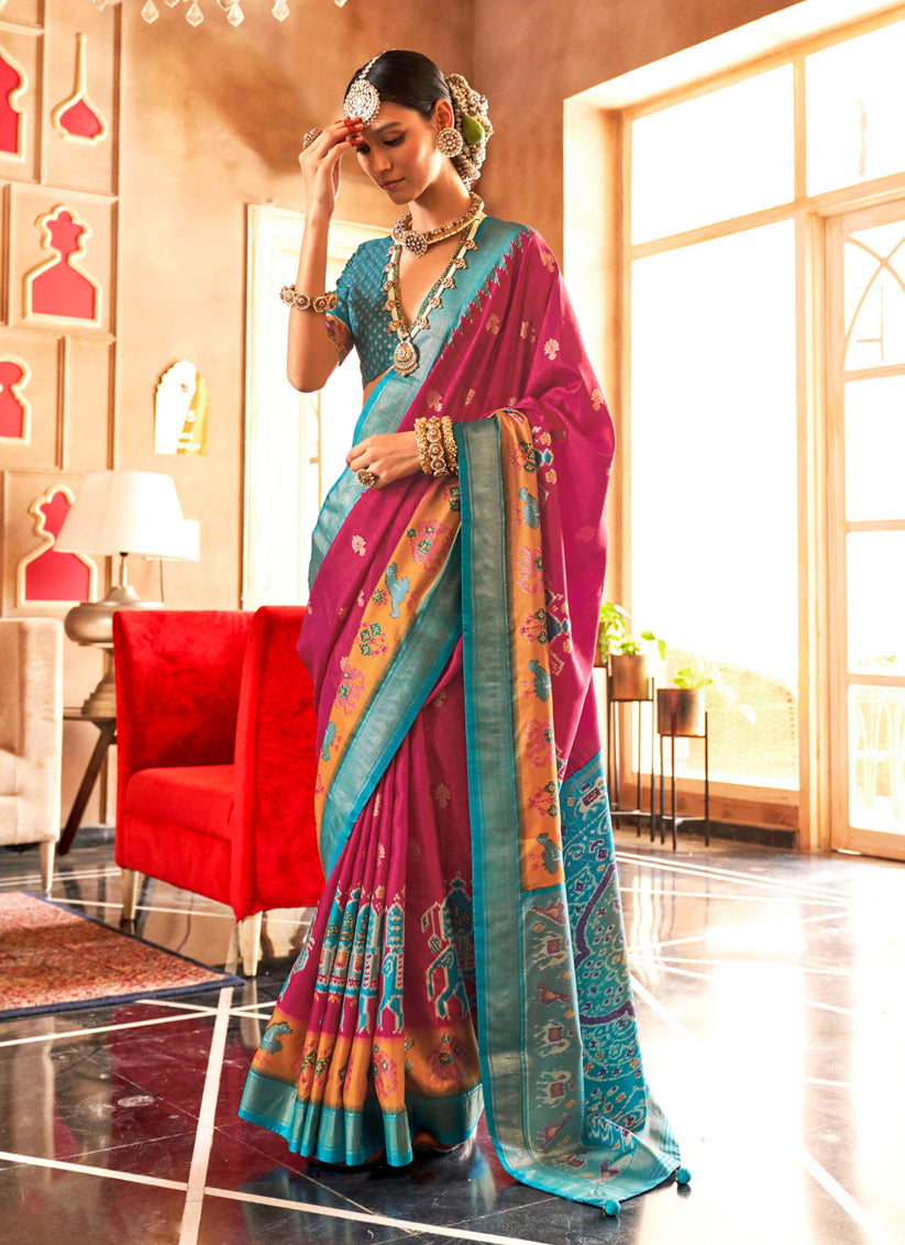 Raspberry Pink Silk Sambalpuri Print Saree for Festival