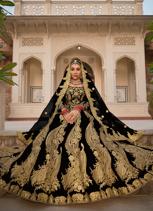 Black Embroidered Velvet Lehenga Choli