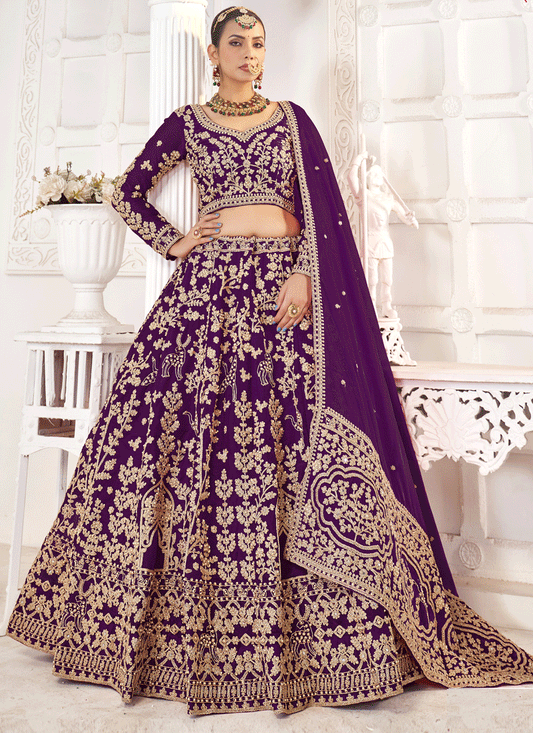 Wine Tissue Organza Embroidered Designer Lehenga Choli