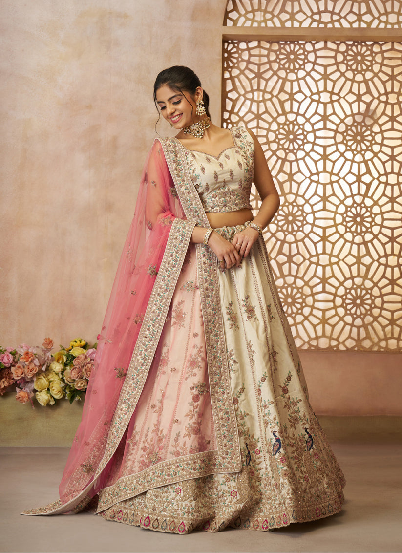 White Heavy Embroidered Sequins Lehenga Choli Wedding Wear