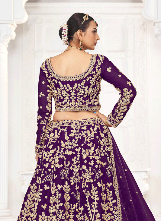 Wine Tissue Organza Embroidered Designer Lehenga Choli