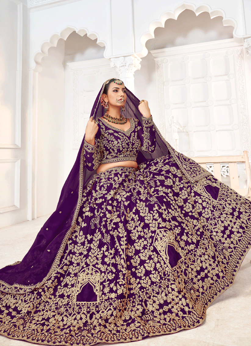 Wine Tissue Organza Embroidered Designer Lehenga Choli