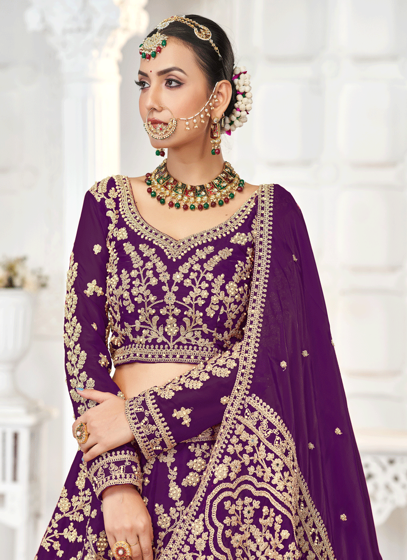Wine Tissue Organza Embroidered Designer Lehenga Choli