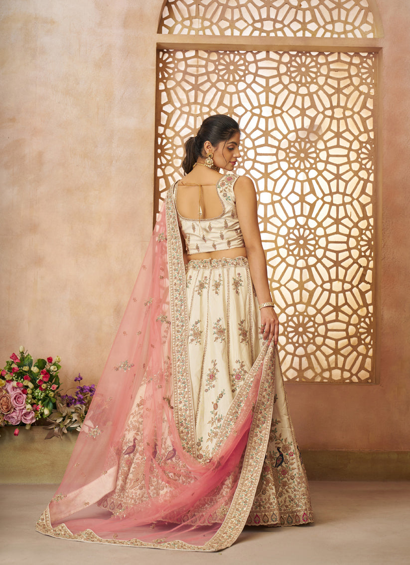 White Heavy Embroidered Sequins Lehenga Choli Wedding Wear