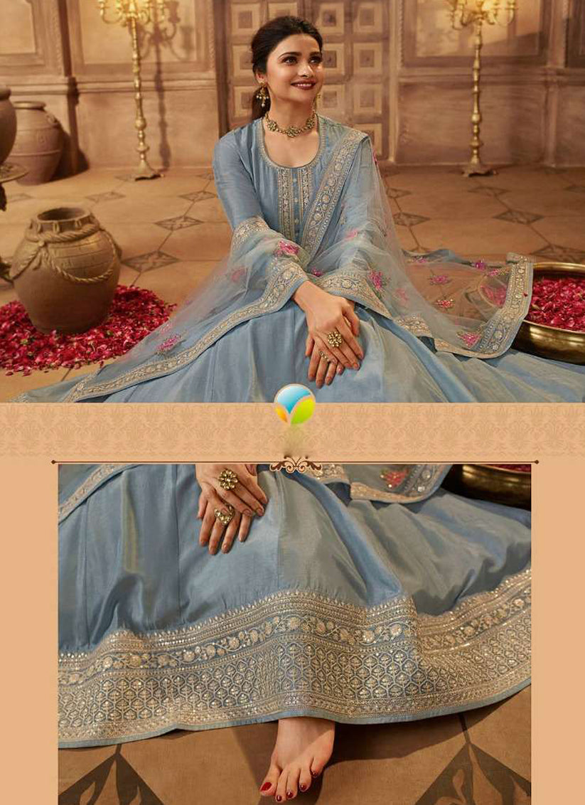 Prachi Desai Livid Blue Dola Silk Embroidered Anarkali Suit