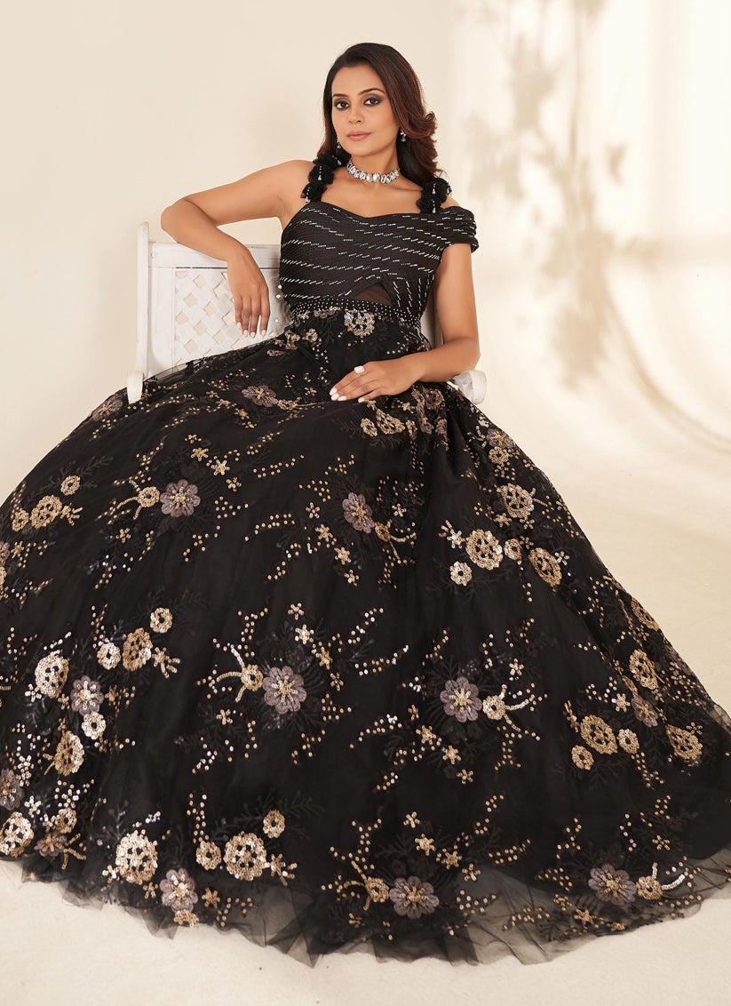 Black Sequins Embroidered Anarkali Gown