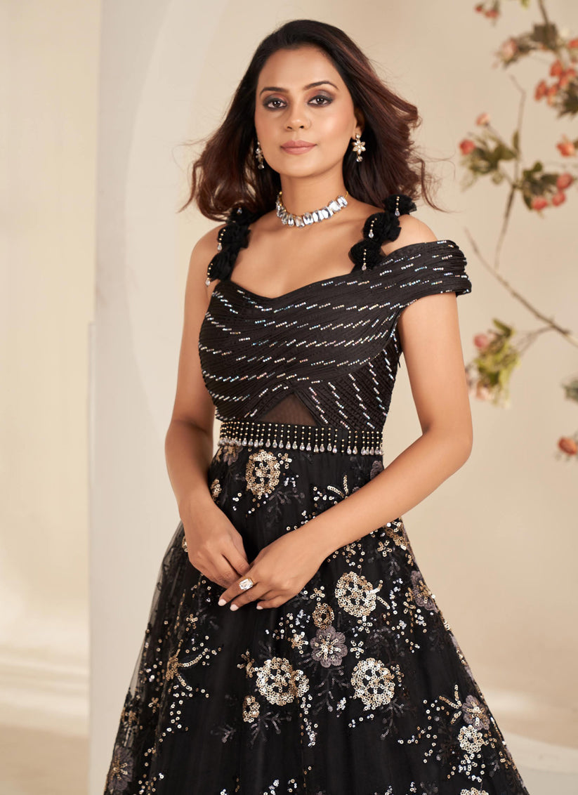 Black Sequins Embroidered Anarkali Gown