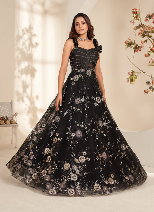 Black Sequins Embroidered Anarkali Gown