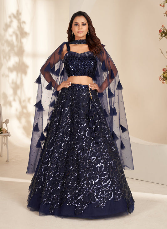 Navy Blue Heavy Designer Lehenga Set