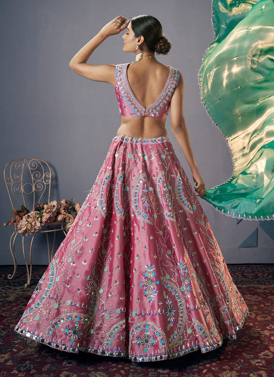 Onion Pink Silk Embroidered Designer Lehenga Set