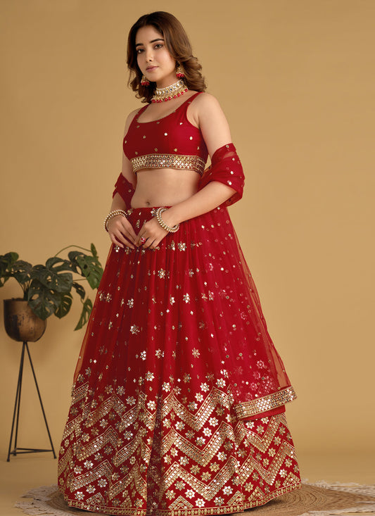 Red Sequins Embroidered Lehenga Choli Set