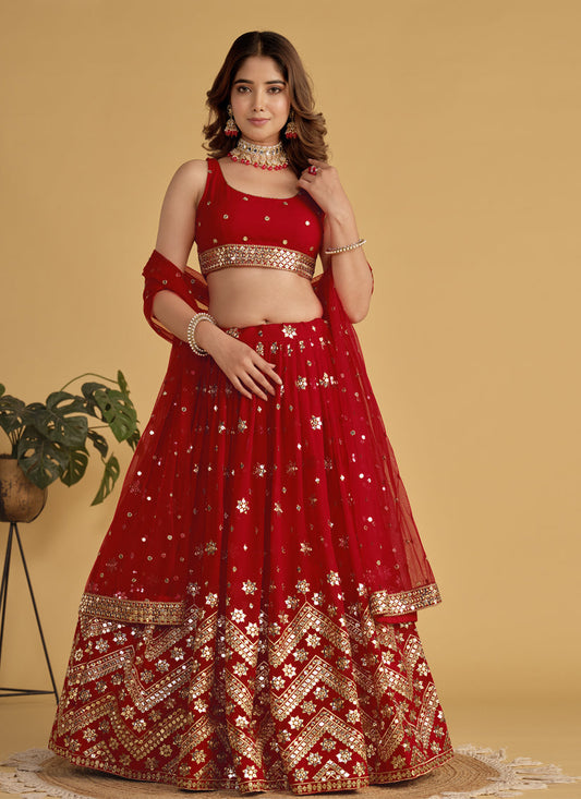 Red Sequins Embroidered Lehenga Choli Set