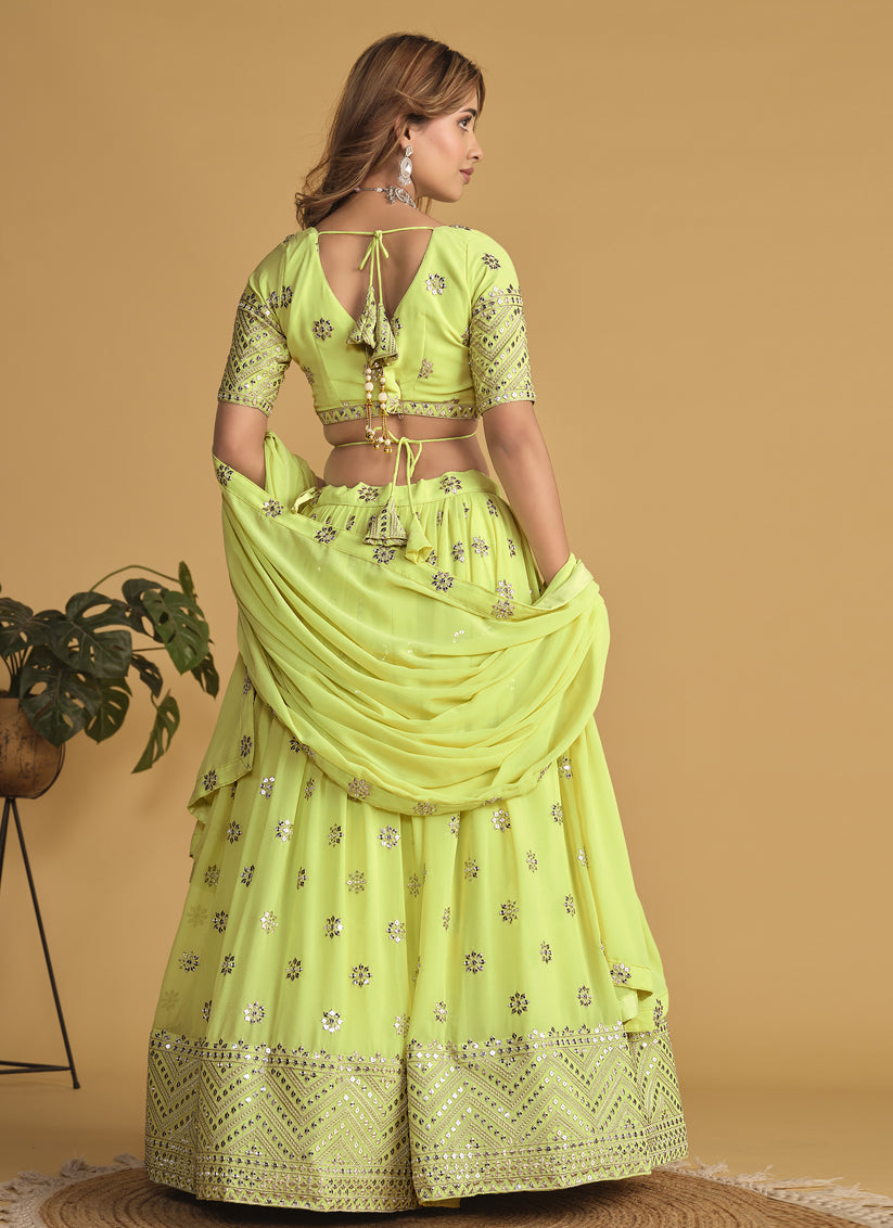 Neon Green Sequins Embroidered Lehenga Choli Set