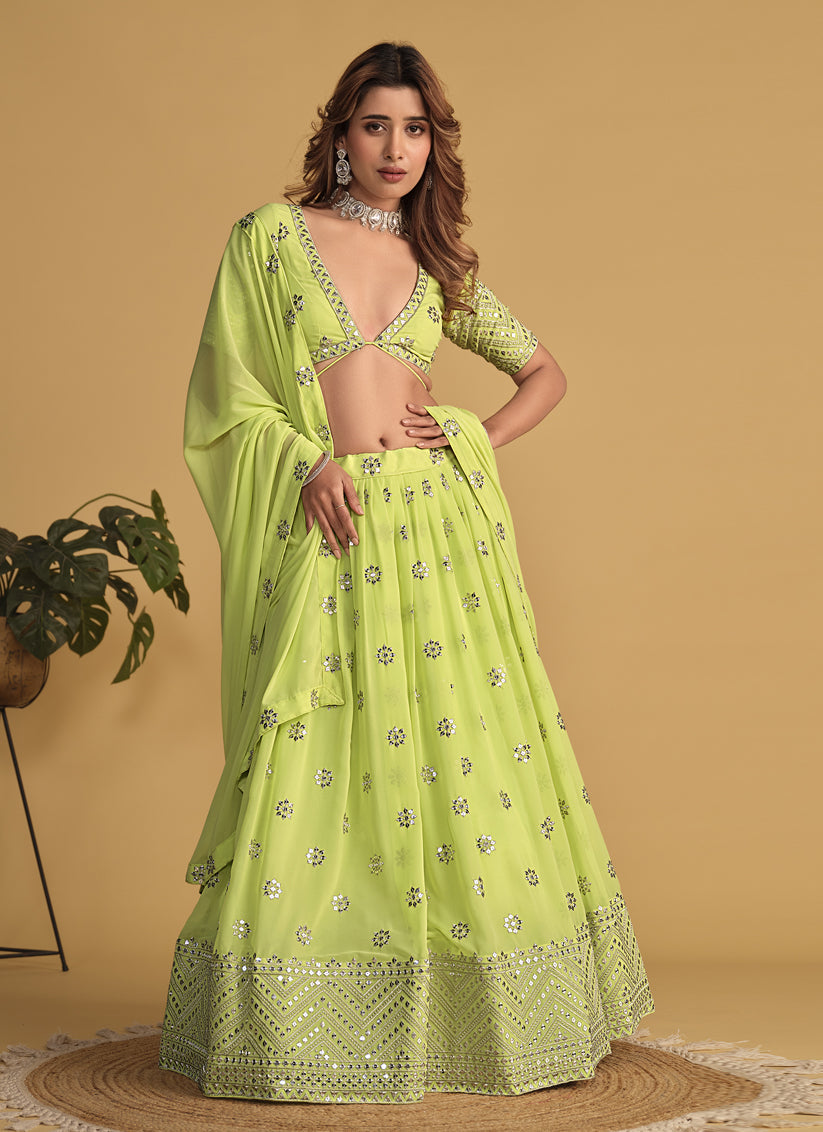 Neon Green Sequins Embroidered Lehenga Choli Set