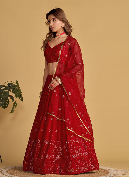 Red Sequins Embroidered Lehenga Choli Set