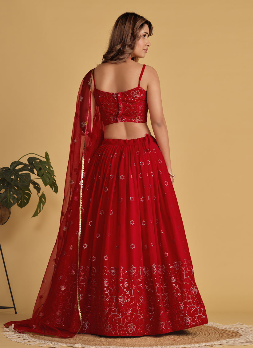 Red Sequins Embroidered Lehenga Choli Set