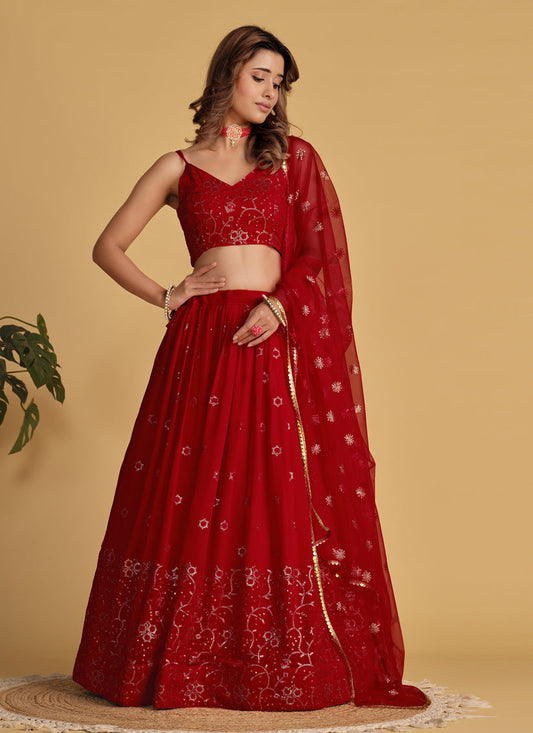 Red Sequins Embroidered Lehenga Choli Set