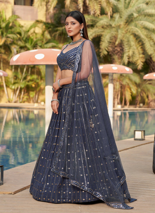 Slate Grey Georgette Lehenga Choli Set
