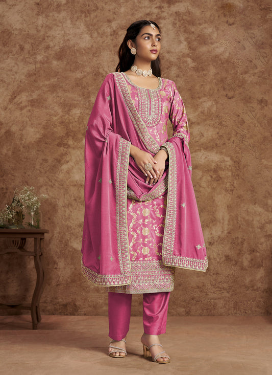 cherry pink dola jacquard embroidered plus size suit
