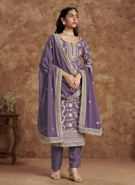 mauve dola jacquard embroidered plus size suit