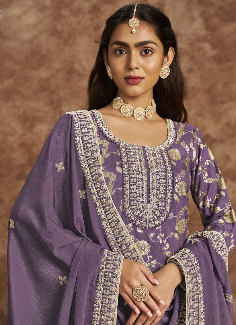 mauve dola jacquard embroidered plus size suit