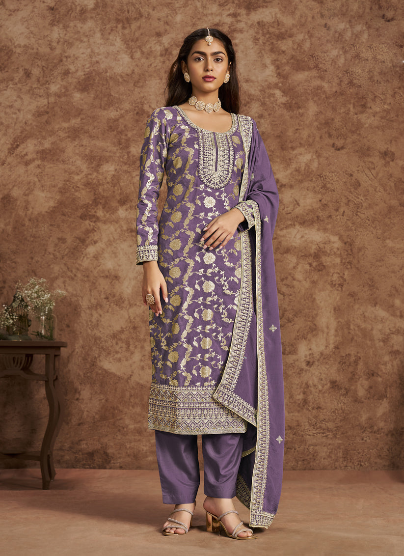 mauve dola jacquard embroidered plus size suit