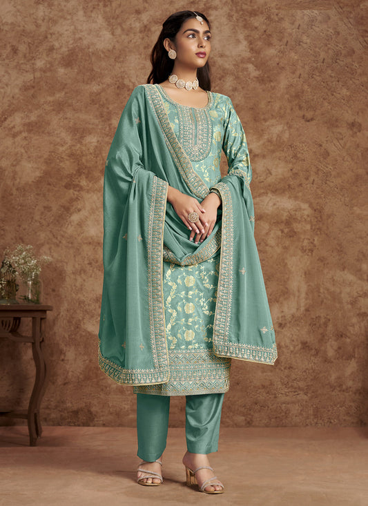 mint blue dola jacquard embroidered plus size suit