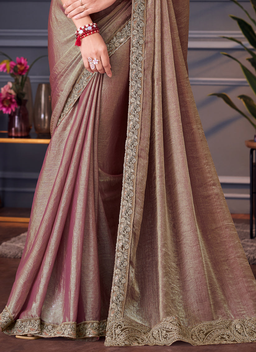 Outstanding Bronze Double Tone Silk Embroidered Designer Saree
