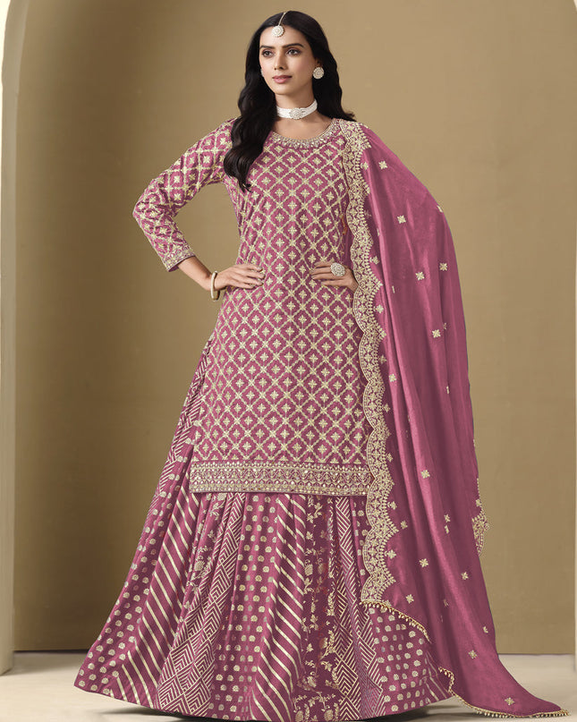 pink art silk embroidered readymade lehenga kameez