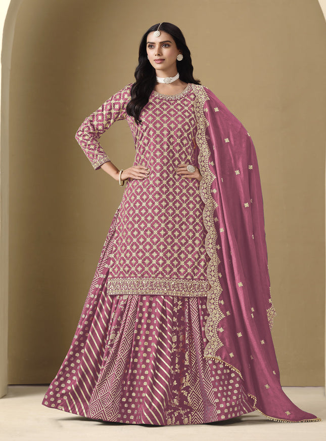 pink art silk embroidered readymade lehenga kameez