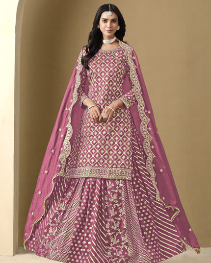 pink art silk embroidered readymade lehenga kameez