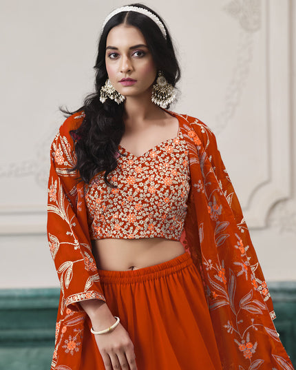 orange faux georgette embroidered readymade indowestern