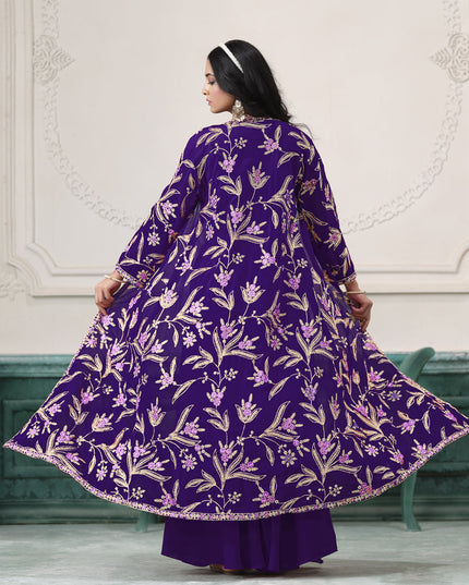 purple faux georgette embroidered readymade indowestern