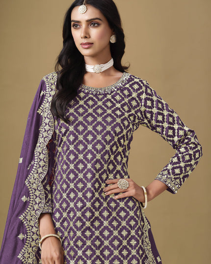 purple art silk embroidered readymade lehenga kameez