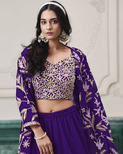 purple faux georgette embroidered readymade indowestern