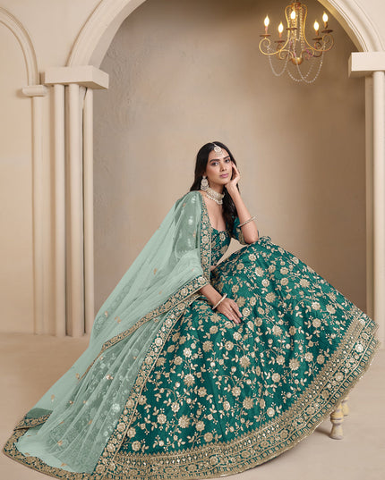 rama green art silk embroidered lehenga choli