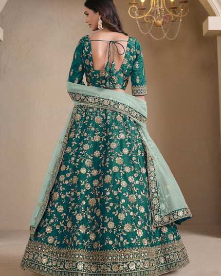 rama green art silk embroidered lehenga choli
