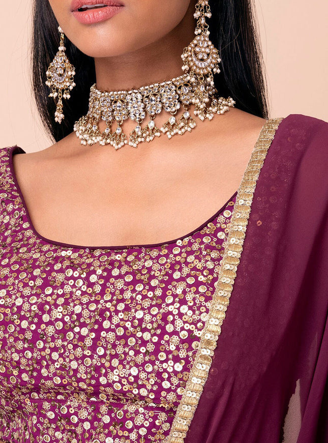 wine embroidered georgette lehenga choli set