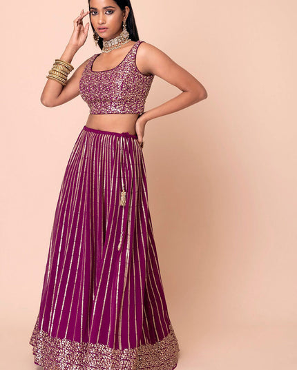 wine embroidered georgette lehenga choli set