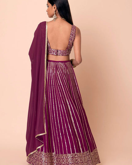 wine embroidered georgette lehenga choli set
