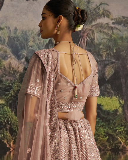 Delicate Peach Soft Embroidered Net Designer Wedding Lehenga Choli Set